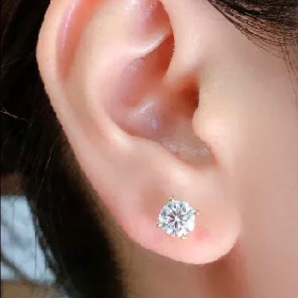 Silver Diamond Stud Earrings - Picture 2 of 6